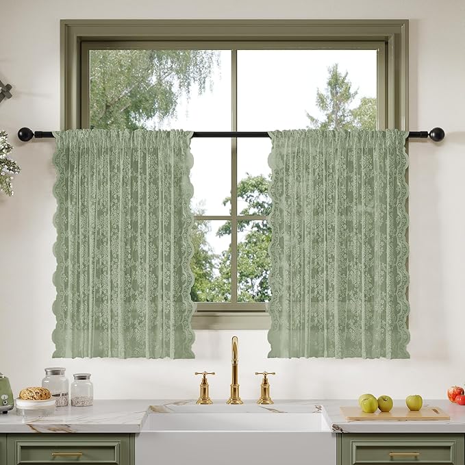 Anmao Vintage Lace Kitchen Curtains 36 Inches Long 2 Panels, Romantic Semi by Anmao