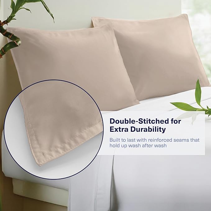 Kickoff Viscose Bamboo Pillowcase, Standard, Set of 2, 100% Organic Hidden Zippered Viscose Bamboo Pillow Case Standard Size, Cooling Pillow Cover for Hot Sleepers (20"x26", Iced Latte)