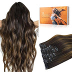 DOORES Hair Extensions Clip in Human Hair, Balayage Dark Brown to Chestnut Brown 16 Inch 7pcs 135g, Natural Remy Clip in Extensions Human Hair Straight