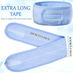 Hoteam 30 Pack Spa Headband Facial Esthetician Hair Wrap for Women Adjustable Makeup Sports Shower Stretch Towel with Tape(Blue)