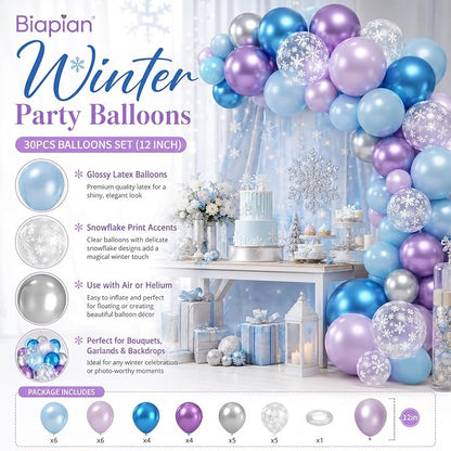 Frozen Balloons, 12 Inch Purple Blue White and Silver Balloons - Image 2
