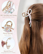 ACECHA 2 Pack Gold Metal Bow Hair Claw Clips for Women, 4.5" Colorful Non-slip Hairclips for Thick Thin Hair Claws Strong Hold Styling (B-Colorful & Chocolate)
