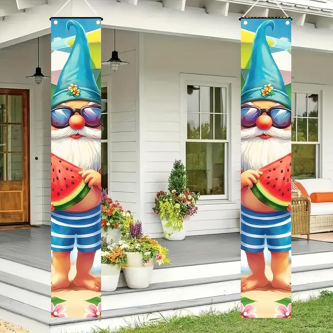 BlissYard 2pcs Welcome Summer Door Banner Hawaiian Beach Funny Gnome Porch - Image 4
