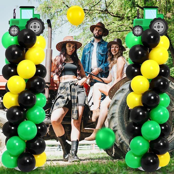 2 Set Tractor Balloon Column Stand Kit Green Yellow Black Balloon Tower - Image 5