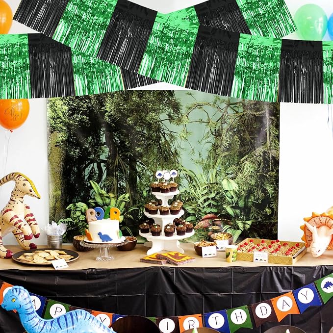 BEISHIDA Black Green Fringe Garland Banner 30ft Wall Tinsel Foil Streamers | - Image 6
