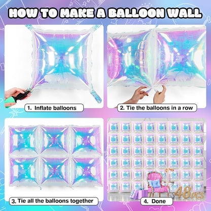 NISOCY 48PCS Iridescent Square Foil Balloons Wall Backdrop | Holographic - Image 5