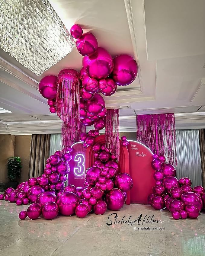 14 Pcs Hot Pink Round Foil Balloons 22/15/10 4D Ball Balloons Metallic Pink - Image 5