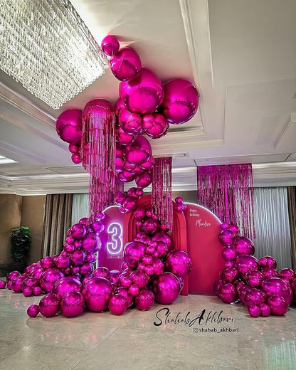 14 Pcs Hot Pink Round Foil Balloons 22/15/10 4D Ball Balloons Metallic Pink - Image 5