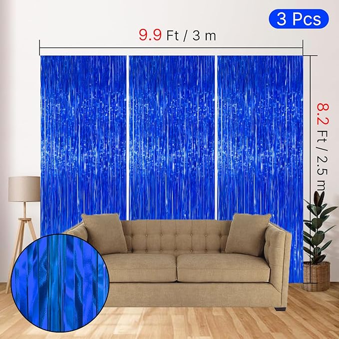 PartyWoo Dark Blue Navy Blue Foil Tinsel Streamers Fringe 8.2FT 3pcs | Dark - Image 4