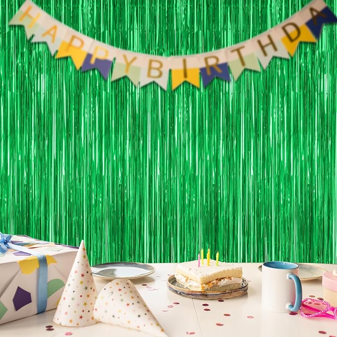 ZATAYE 2 Pack Green Foil Curtain Backdrop Birthday Party Decorations | Green - Image 7