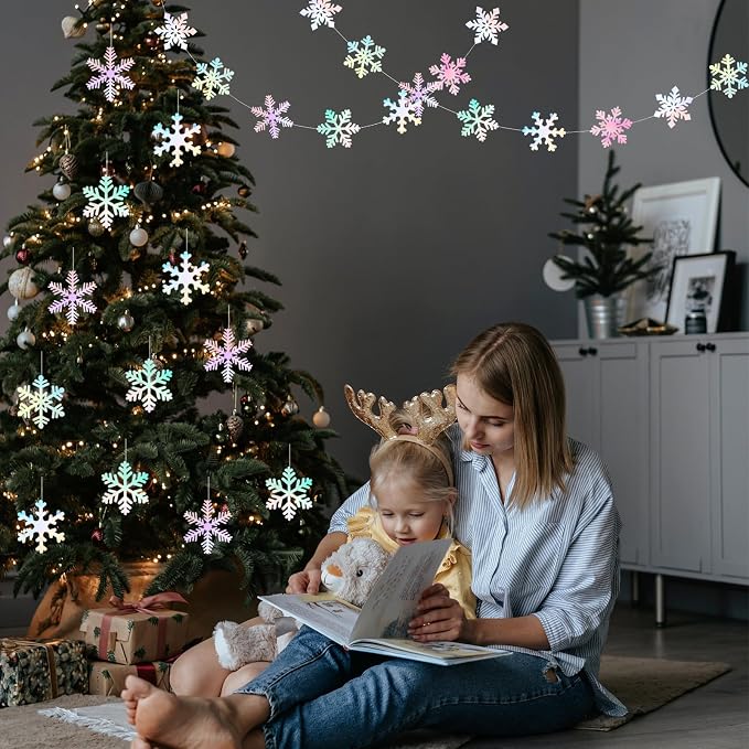 Iridescent-Holographic Snowflake-Snow Christmas Party-Decorations Garland - Image 6