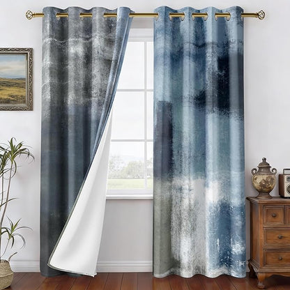 Asuexpect Dusty Blue Abstract Curtains 2 Panels Set Navy Grey Geometric Curtain - Image 3