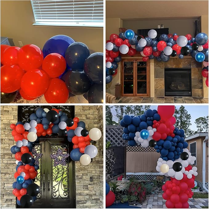 128 Pcs Red Blue Black Balloon Arch Kit, Latex Matte Balloons Different Sizes - Image 7