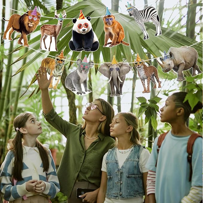 Hooqict Safari Animals Happy Birthday Banner Animal Birthday Decorations Party - Image 4