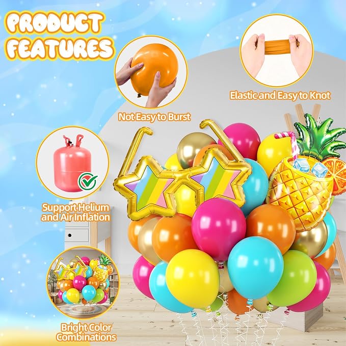 Tropical Balloons, Sunglasses Pineapple Foil Balloons, 12 Inch Teal Metallic - Image 8