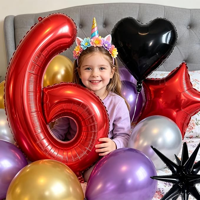TONIFUL 6th Birthday Balloons Kit 40 Inch Red Large Number 6 Foil Balloon | - Image 5