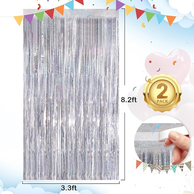 Silver Party Streamers 2Pack Metallic Tinsel Foil Fringe Curtains 3.3X 8.3ft - Image 3