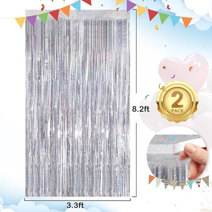 Silver Party Streamers 2Pack Metallic Tinsel Foil Fringe Curtains 3.3X 8.3ft - Image 3