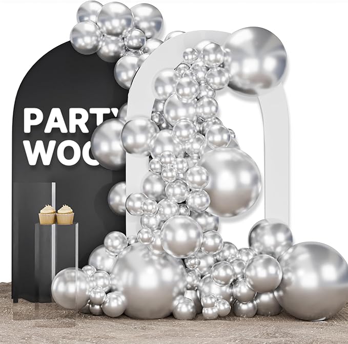 PartyWoo Silver Balloons 155pcs Different Sizes of 18 12 10 5 Inch | Balloons by PartyWoo