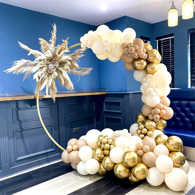 Beige White Gold Balloons, Neutral Cream Ivory Double Stuffed Nude Gold Balloons - Image 4