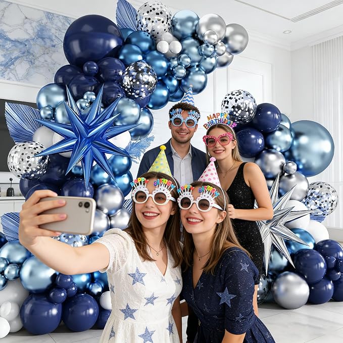 Blue Balloon Arch Kit 138Pcs Navy Blue White Metallic Blue Silver Confetti Star - Image 6
