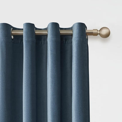 BULBUL Velvet Stone Blue Blackout Curtains 96 inch Long - Image 2