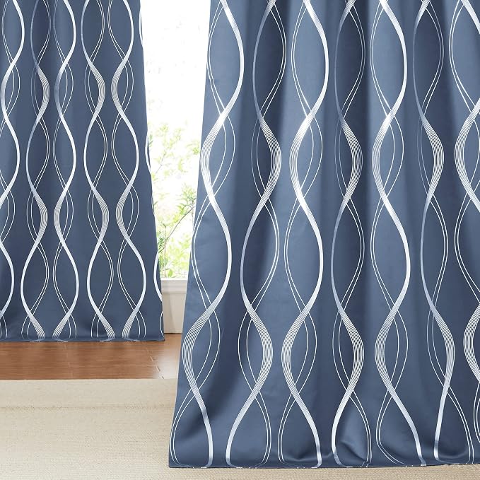 NICETOWN Blackout Curtains for Large Window, Foil Printed Wave Lines Energy - Image 2