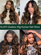 KLAIYI Ombre Brown Body Wave Lace Front Wigs Human Hair Highlight Balayage 13x4x1 T Part Ear to Ear Lace Wig Pre Plucked with Baby Hair Easy to Wear and Go Wigs for Black Women Natural Hairline 16Inch