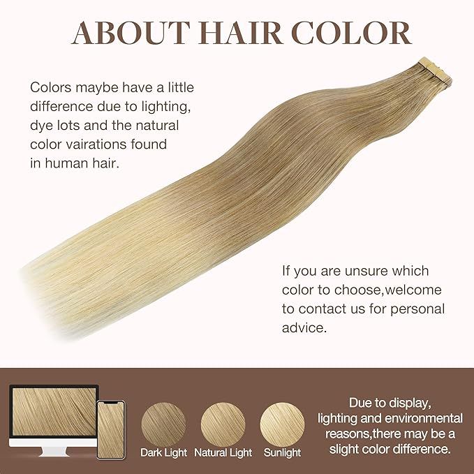 GOO GOO Tape in Hair Extensions Human Hair, O18G/22G(L) Golden Beige Blonde with Ash Highlights, 12inch 40g 20pcs, Skin Weft Seamless Invisible, Silky Straight with Thick Ends, Remy Human Hair