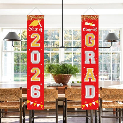Graduation Decorations 2026 GRAD Banner Red Porch Door Sign Welcome Banner - Image 6
