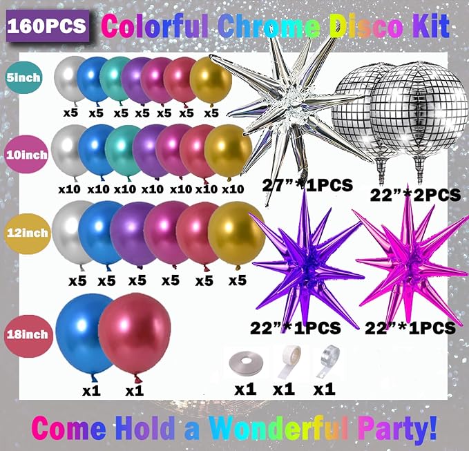 161pcs Shiny Chrome Balloon Garland Arch Kit Retro Disco Dance Party Decorations - Image 5