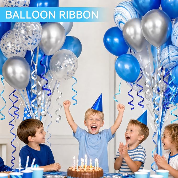 TONIFUL Blue Light Blue Silver Curling Ribbon Balloon String Gift Wrapping | - Image 4