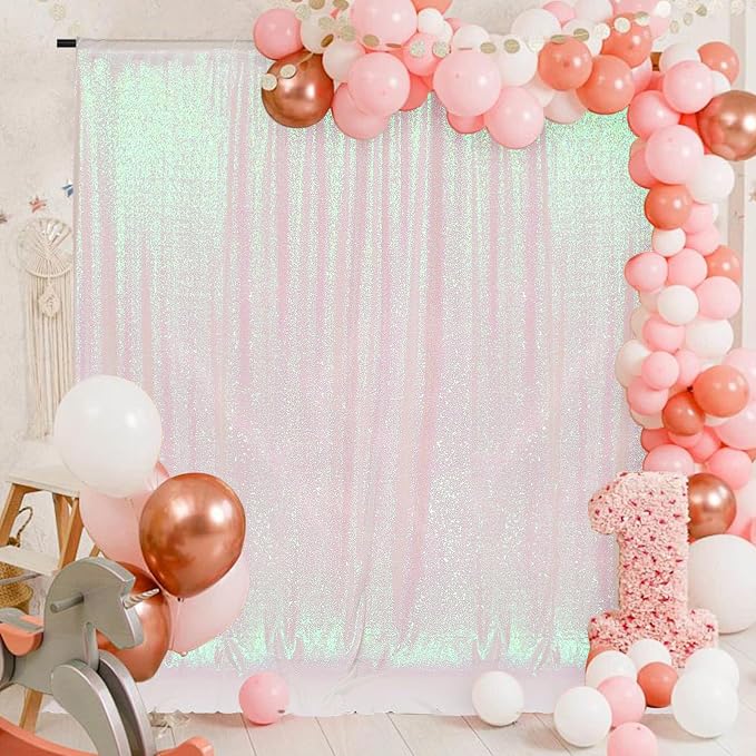 PartyDelight Iridescent White Sequin Backdrop 6x8ft Shimmer Photo Curtain | 4 by PartyDelight