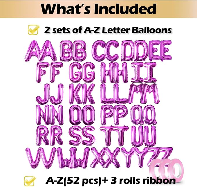 16 Inch 52Pcs Purple Letter Balloons, Reusable Shiny A-Z Foil Balloon Letters - Image 3