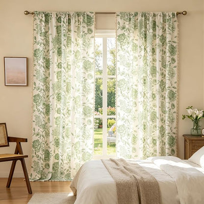 F-CHU Bohemian Curtains for Bedroom 63 Inch Length French Country Floral Drapes - Image 2
