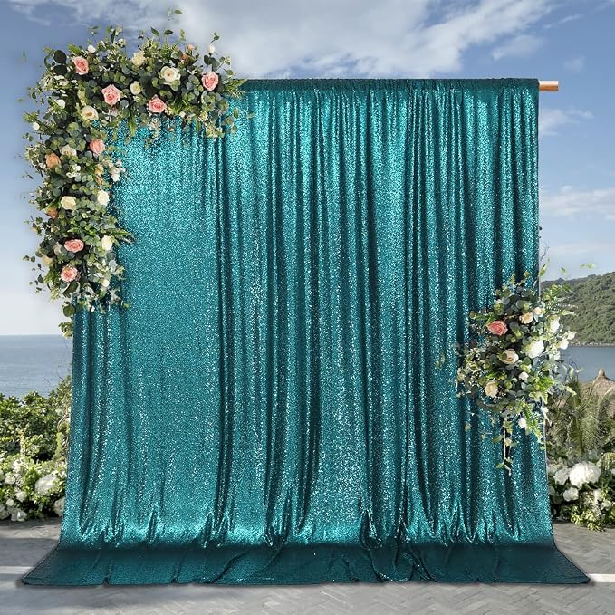 PartyDelight Teal Sequin Backdrop 10x10ft Sparkly Photo Curtain | 4 Inch Rod - Image 8