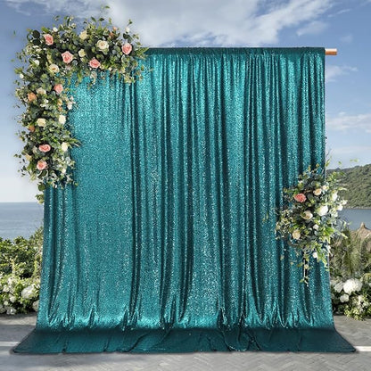 PartyDelight Teal Sequin Backdrop 10x10ft Sparkly Photo Curtain | 4 Inch Rod - Image 8