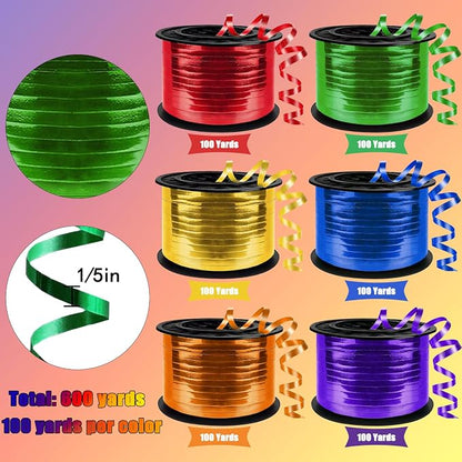 1/5 Inch Curling Ribbon, Set-600 Yards Shiny Rainbow Ribbon, 6 Assorted Colors - Image 2