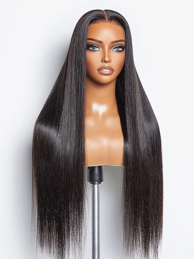 LUVME HAIR 20'' Straight Lace Front Wigs Human Hair 13x4 Pre Cut Lace Glueless Human Hair Wig Pre Plucked Long Straight Black Wig For Women 180 Density