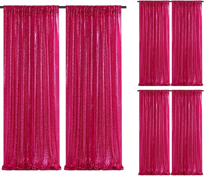 Fuchsia Glitter Sequin Backdrop Curtains 6 Pieces 2ftx8ft Dessert Backdrop by SoarDream