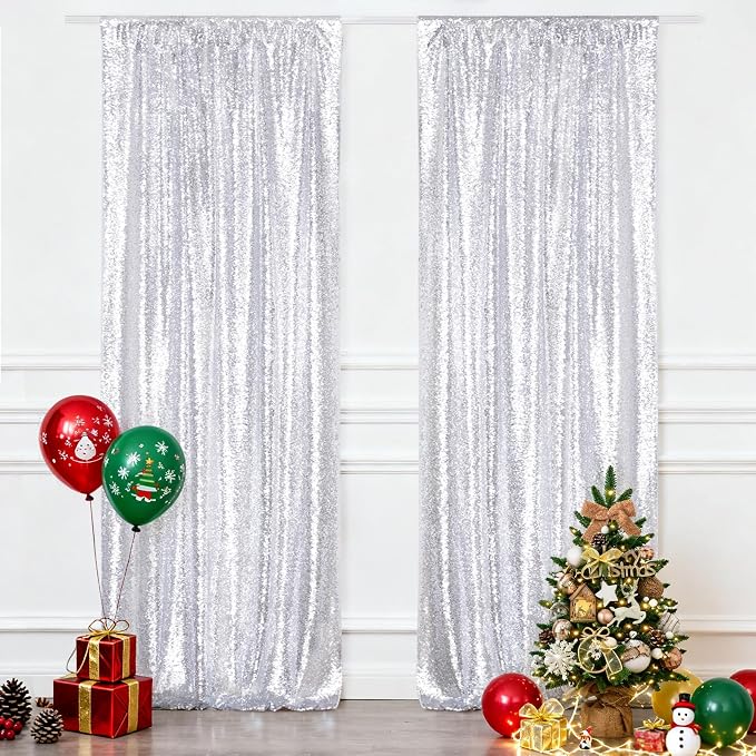 Eternal Beauty Silver 3mm Sequin Backdrop 2x8 Ft 2 Pack Wedding | Dense Sparkle - Image 2