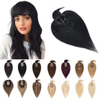 SEGO Hair Toppers for Women Real Human Hair With Bangs, 7 * 13CM Silk Base 100% Remy Human Hair Clip in Top Wiglet Hairpieces Add Volume -18 Inch Jet Black