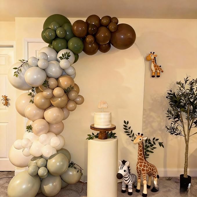 Woodland Balloons, 12 Inch Sage Green Brown and Sand White Balloon Double - Image 7