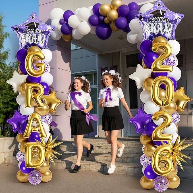 2 Set Adjustable Graduation Balloon Column Stand Kit Purple White Golden - Image 7
