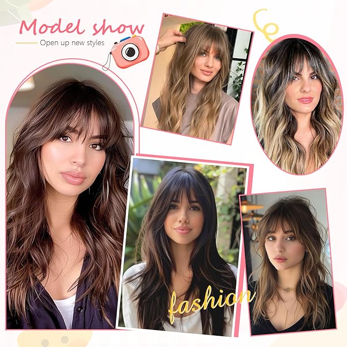 Clip in Bangs 100% Real Human Hair, French Bangs Hair Clip, Fake Bang Fringe with Temples Hairpieces for Women Daily Wear (Dark Brown, French Bangs)