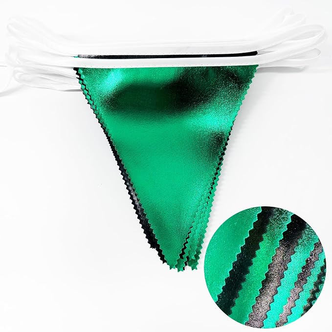 Black Green Party Decorations Metallic Fabric Triangle Pennant Banner Flag - Image 3