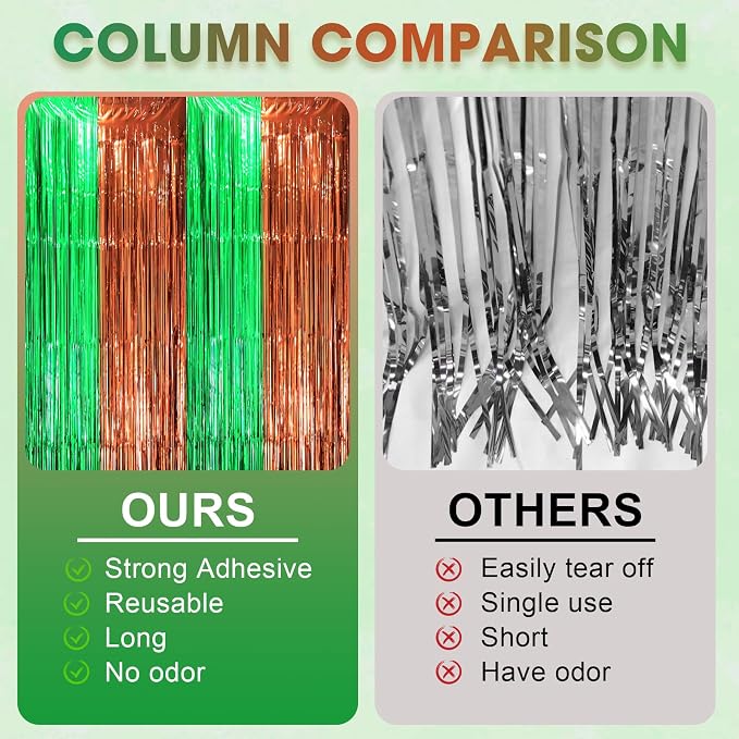 Voircoloria 3 Pack 3.3 x 8.2 ft Green and Brown Foil Fringe Backdrop Curtains - Image 4