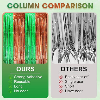 Voircoloria 3 Pack 3.3 x 8.2 ft Green and Brown Foil Fringe Backdrop Curtains - Image 4
