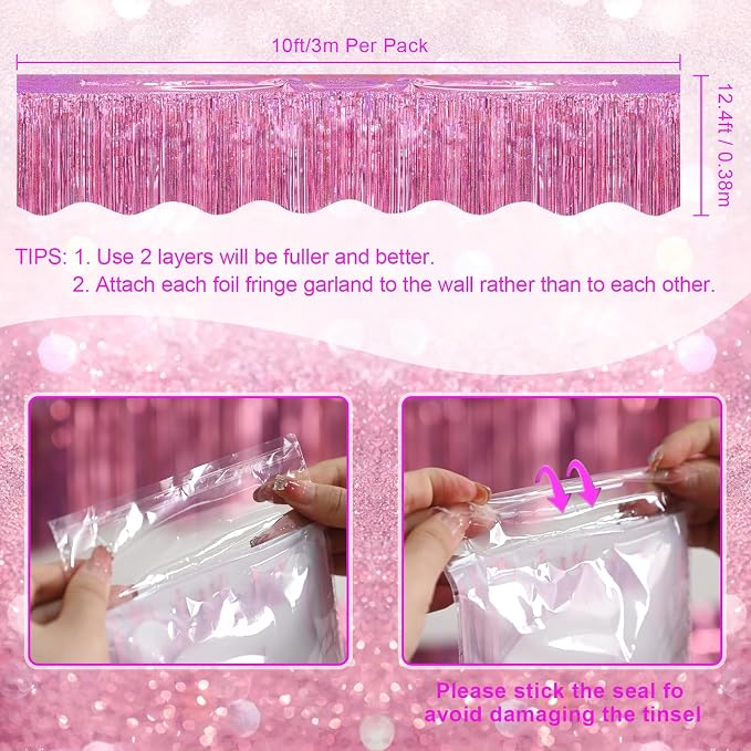 LOLStar Pink Foil Fringe Tinsel Garland, Tinsel Streamers Banner, 6 Pack | 60Ft - Image 6