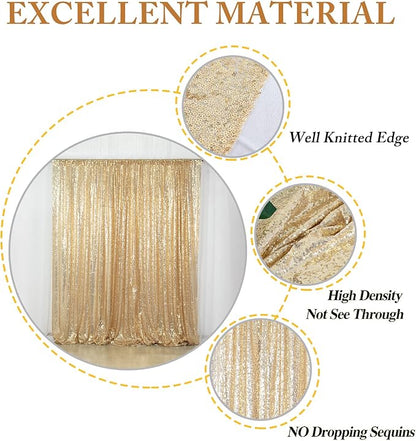 ShinyBeauty Light Gold Sequin Backdrop 10X10 Gold Drapes Curtain - Image 4